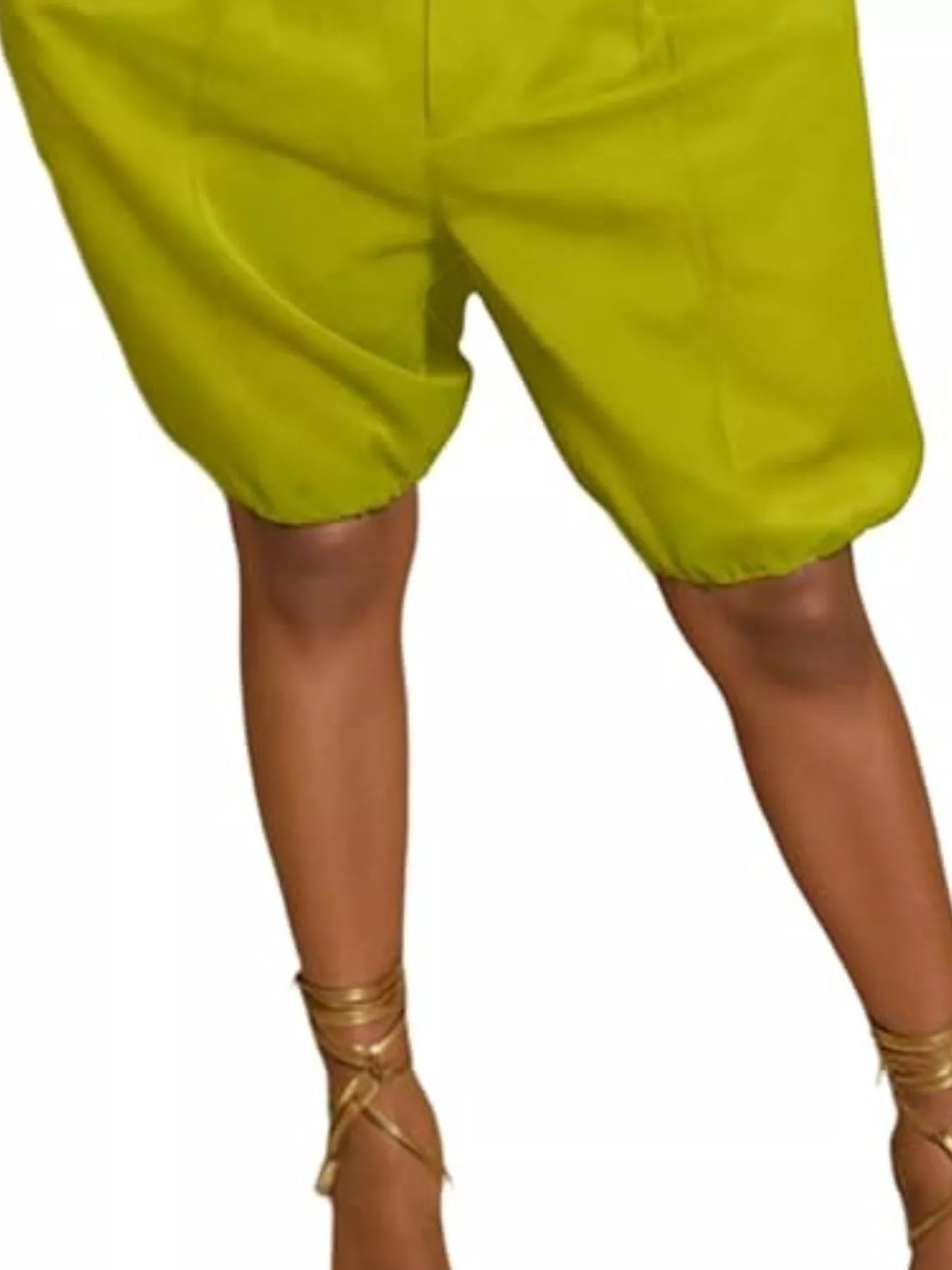 High Waist Pleated Khaki Shorts with Bubble Hem Detail