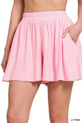 Woven Elastic Band Shorts with Pockets - Lightweight Casual Fit
