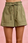 Women's Paper Bag Twill Shorts with Drawstring