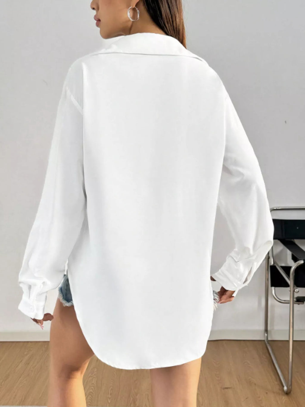 Women's White Long Sleeve Button Up Shirt Casual Oversized Top