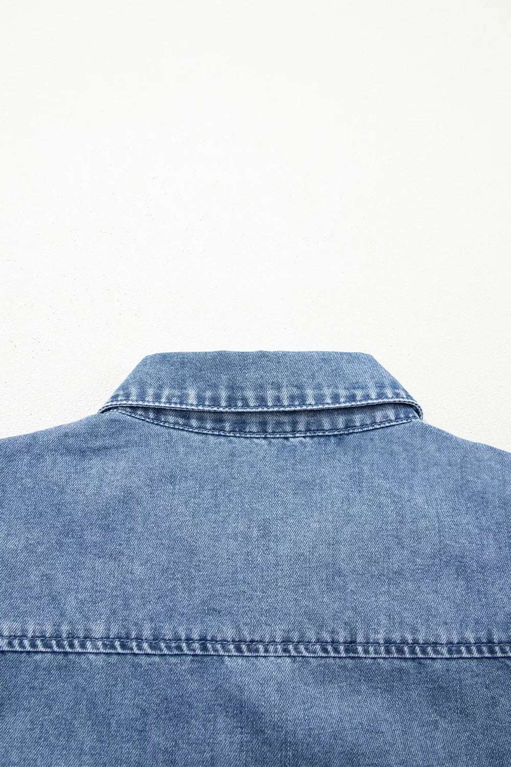 Blue Denim Puff Sleeve Shirt with Collared Button Down Front