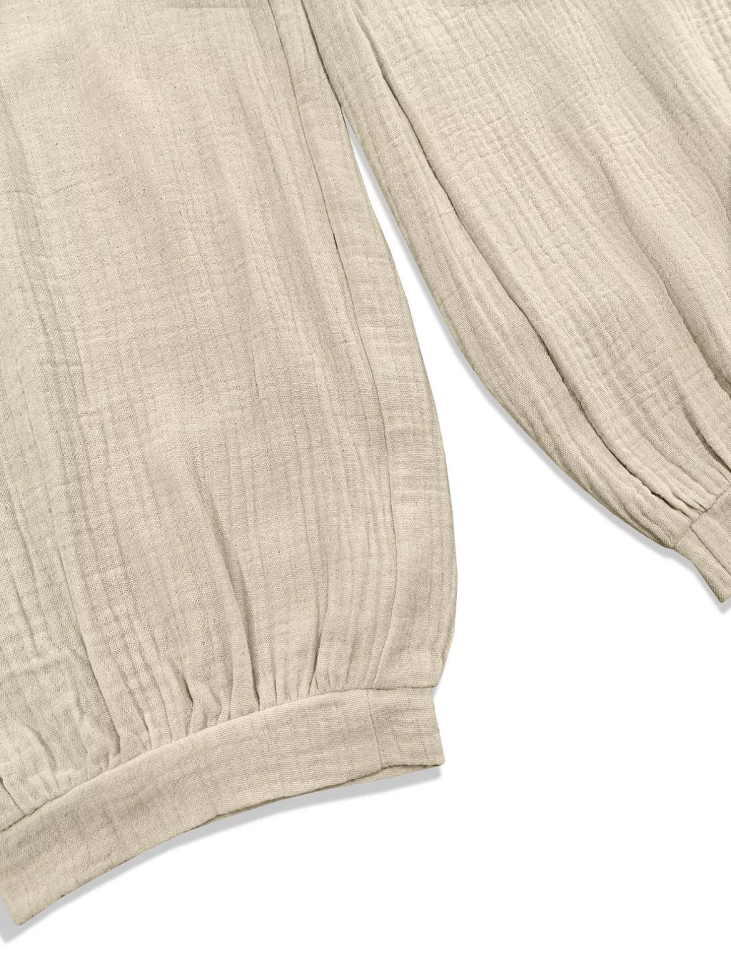 Women's Beige Textured Smocked Waist Casual Pants with Pockets