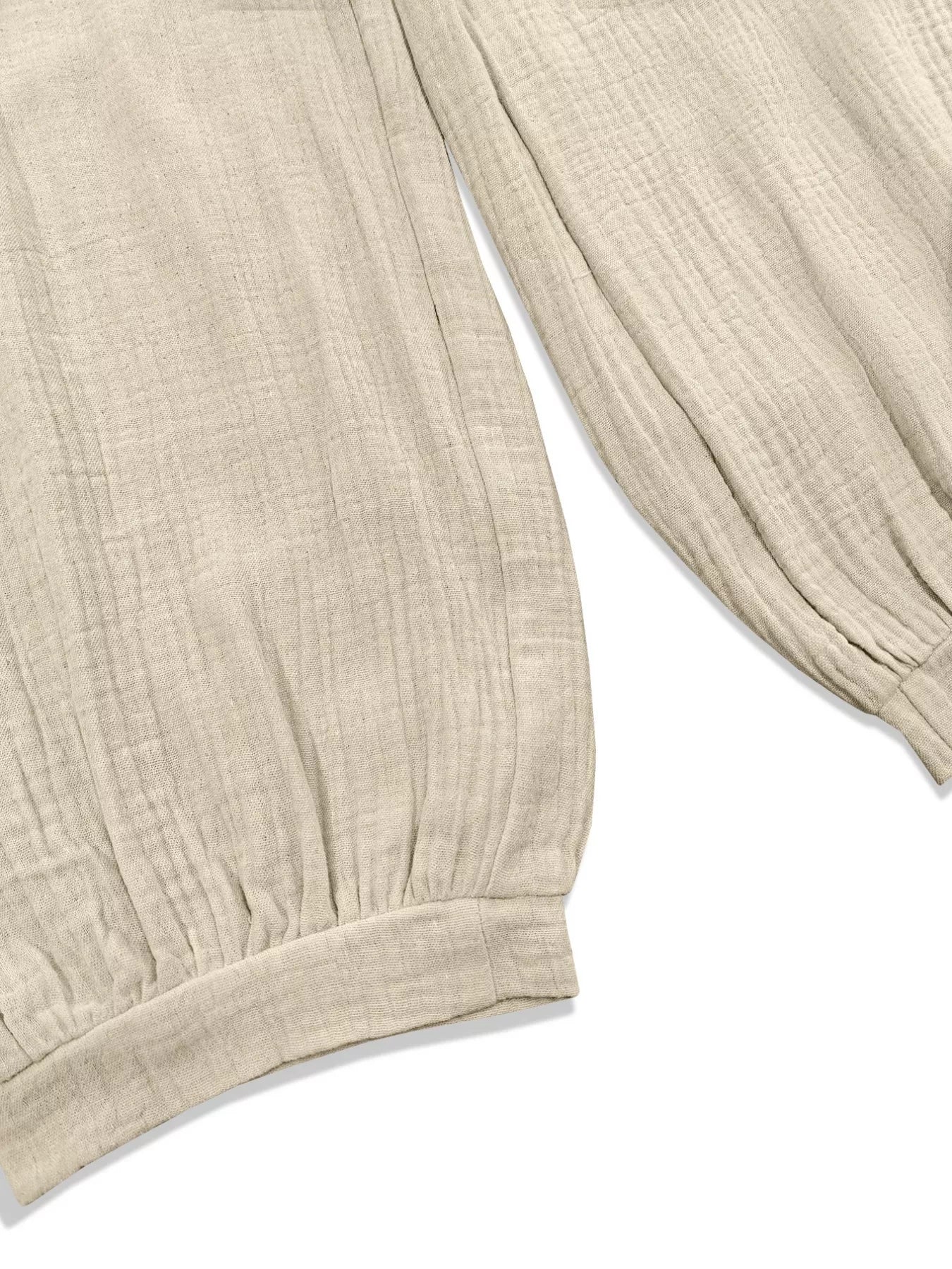 Women's Beige Textured Smocked Waist Casual Pants with Pockets
