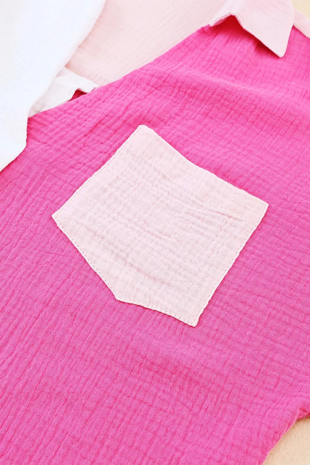 Color Block Casual Cotton Button Down Shirt in Pink and White