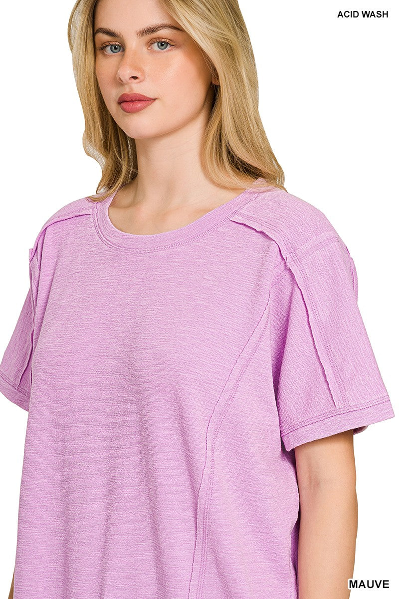 Washed Slub Mini Dress with Pockets - Mauve