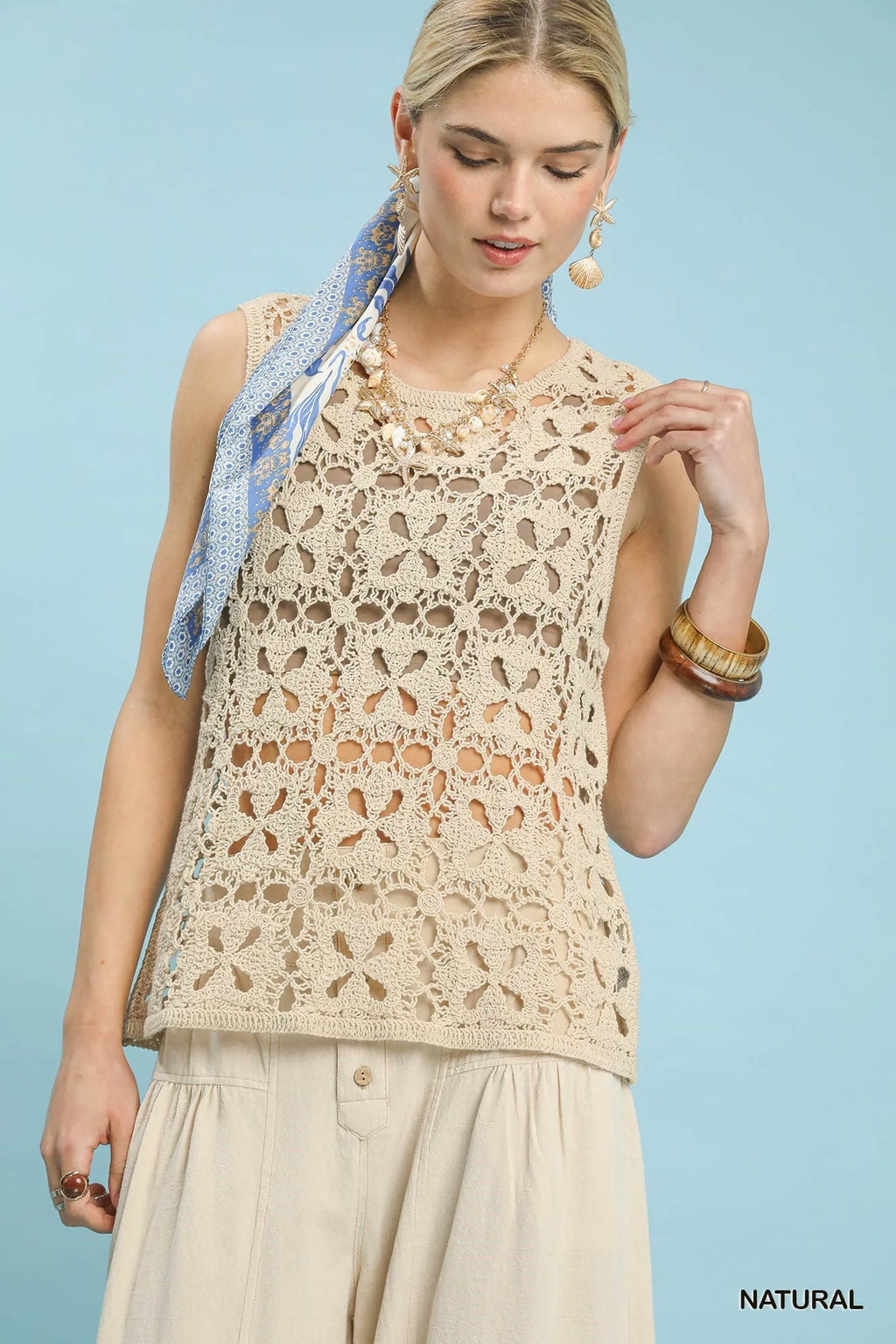 Women's Crochet Flower Motif Sleeveless Tank Top