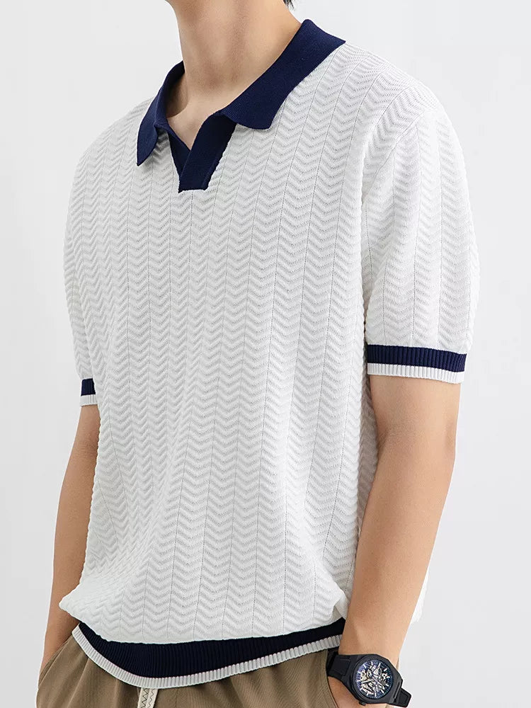 Men's Plus Size Textured Knit Polo with Contrast Trim