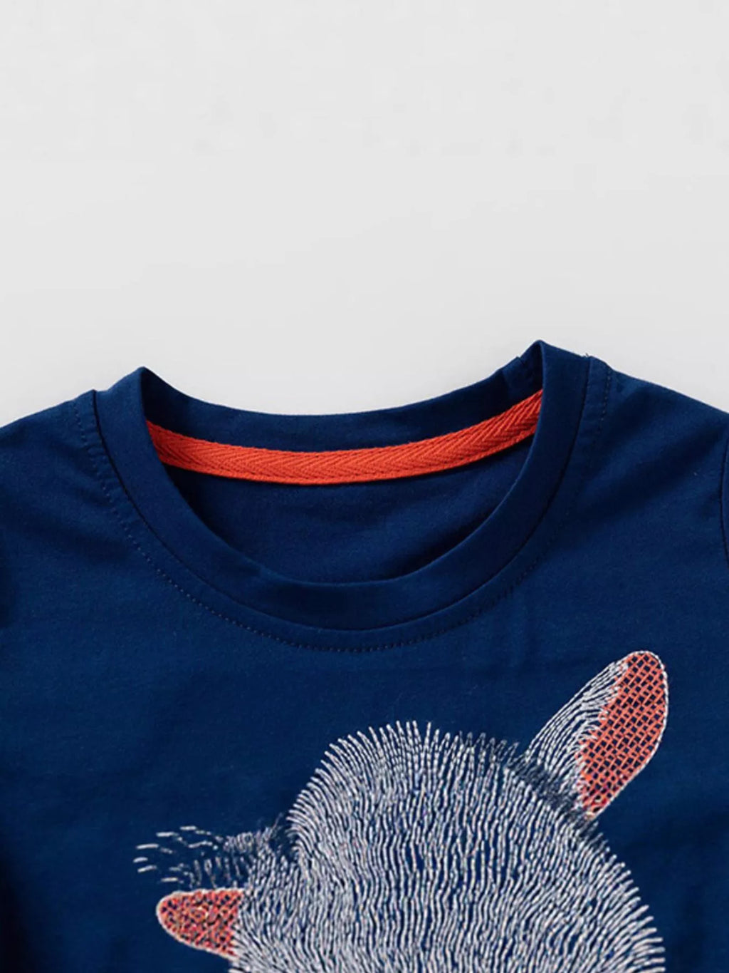 Navy Blue Childrens Embroidered Goat Graphic Round Neck Tee