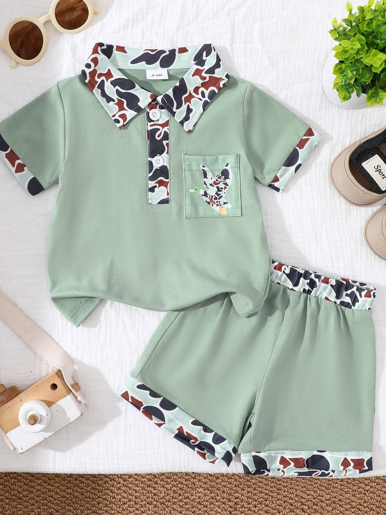 Children's Button Detail Polo Shirt & Shorts Set
