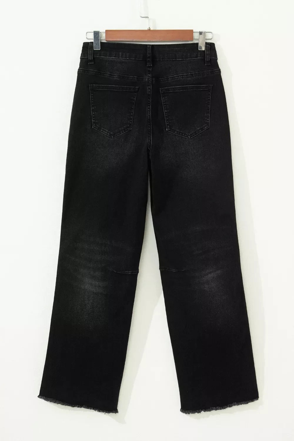 Black Frayed Hem Cropped Straight Leg Jeans