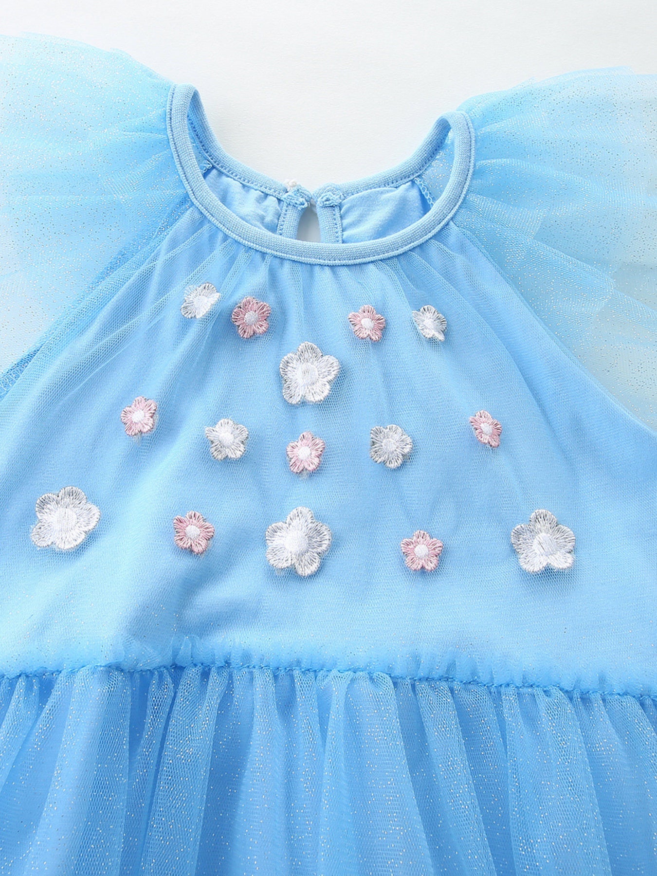 Girls Blue Swan Embroidered Tulle Party Dress