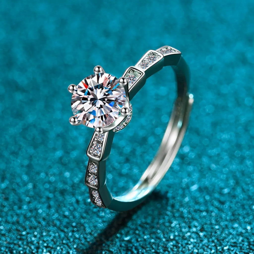 1 Carat Moissanite Solitaire Ring in Adjustable Silver-Tone