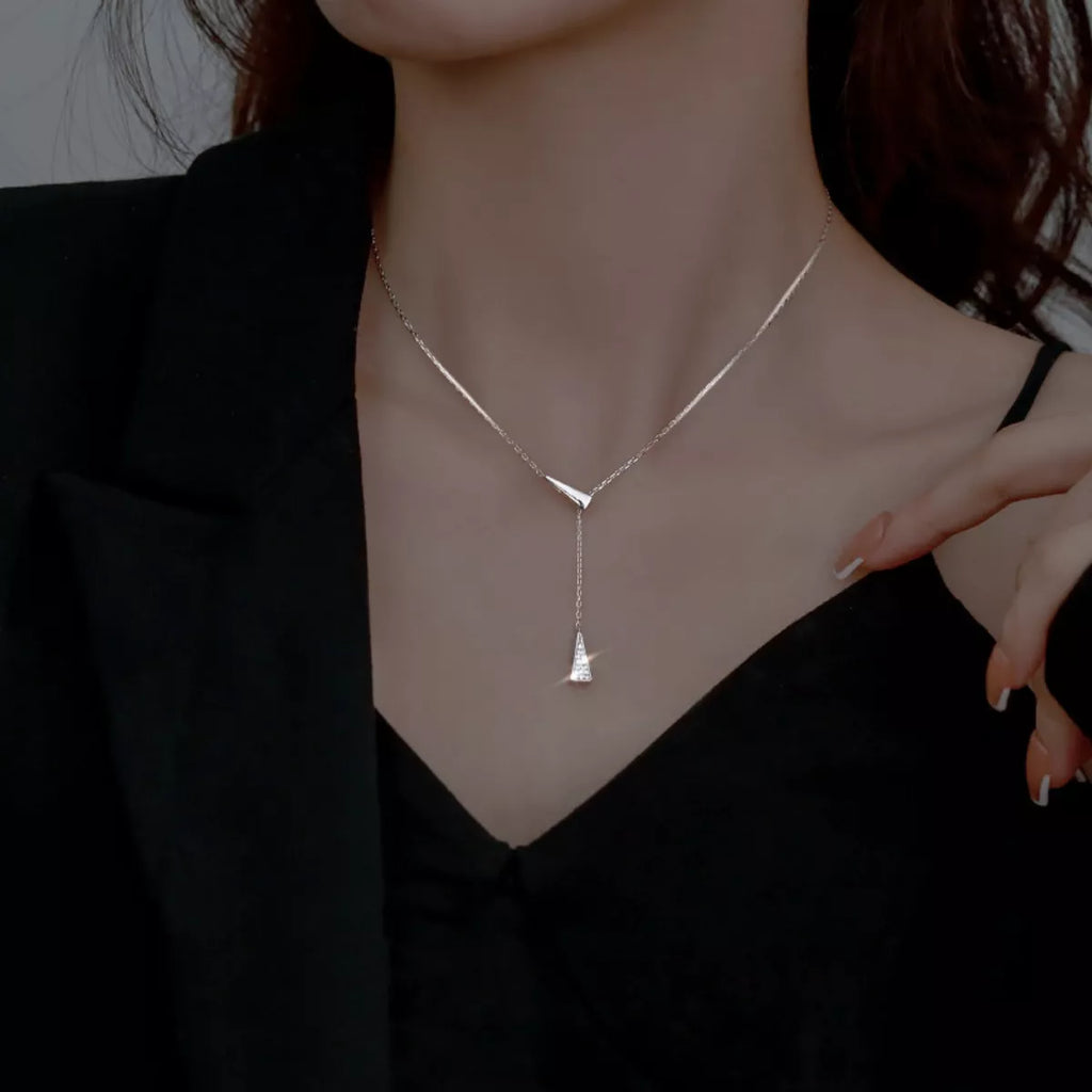 Dainty Triangle Pendant Y-Necklace with Zircon Accents