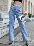 High Waist Distressed Straight Leg Jeans Light Wash