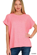 Zenana Soft Melange Hacci Short Sleeve Top