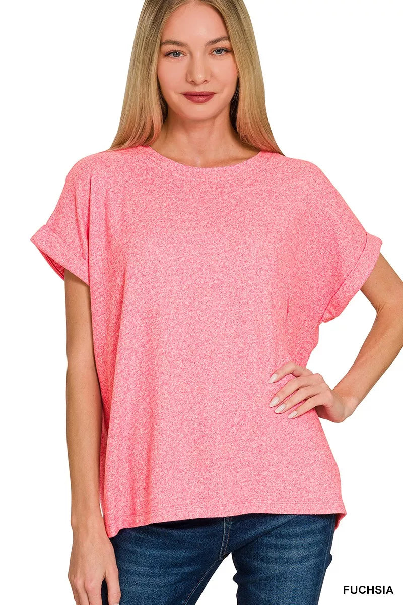 Zenana Soft Melange Hacci Short Sleeve Top