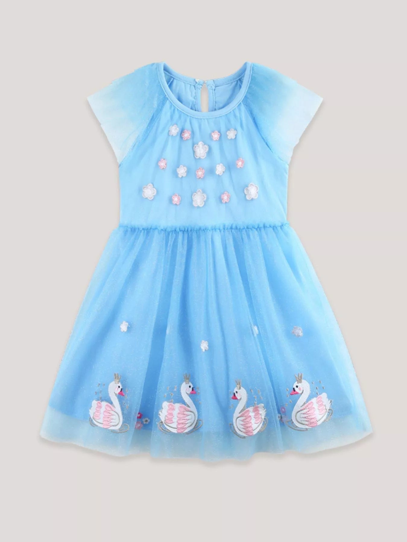 Girls Blue Swan Embroidered Tulle Party Dress