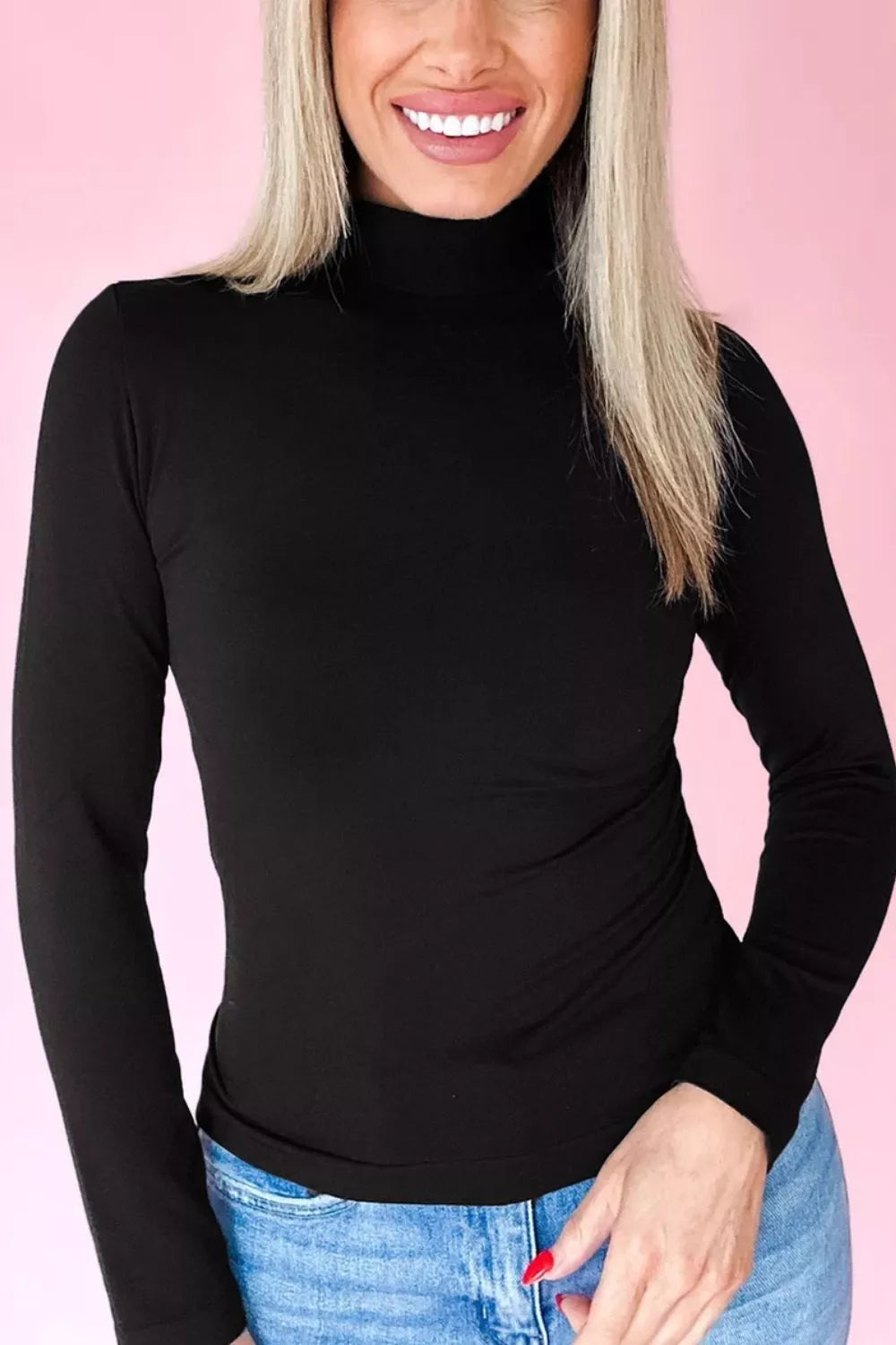 Women Slim Fit High Neck Long Sleeve Basic Layering Top