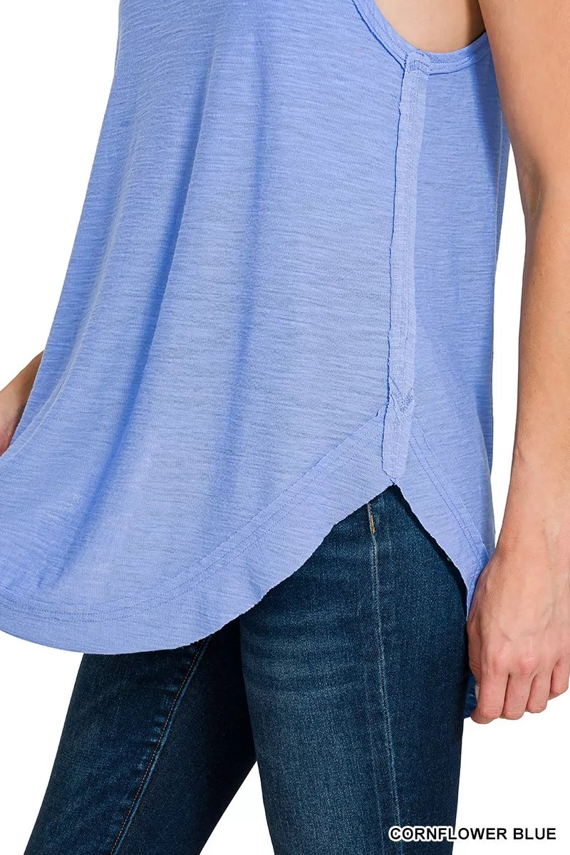 Curved Hem Slub Tunic Tank Top