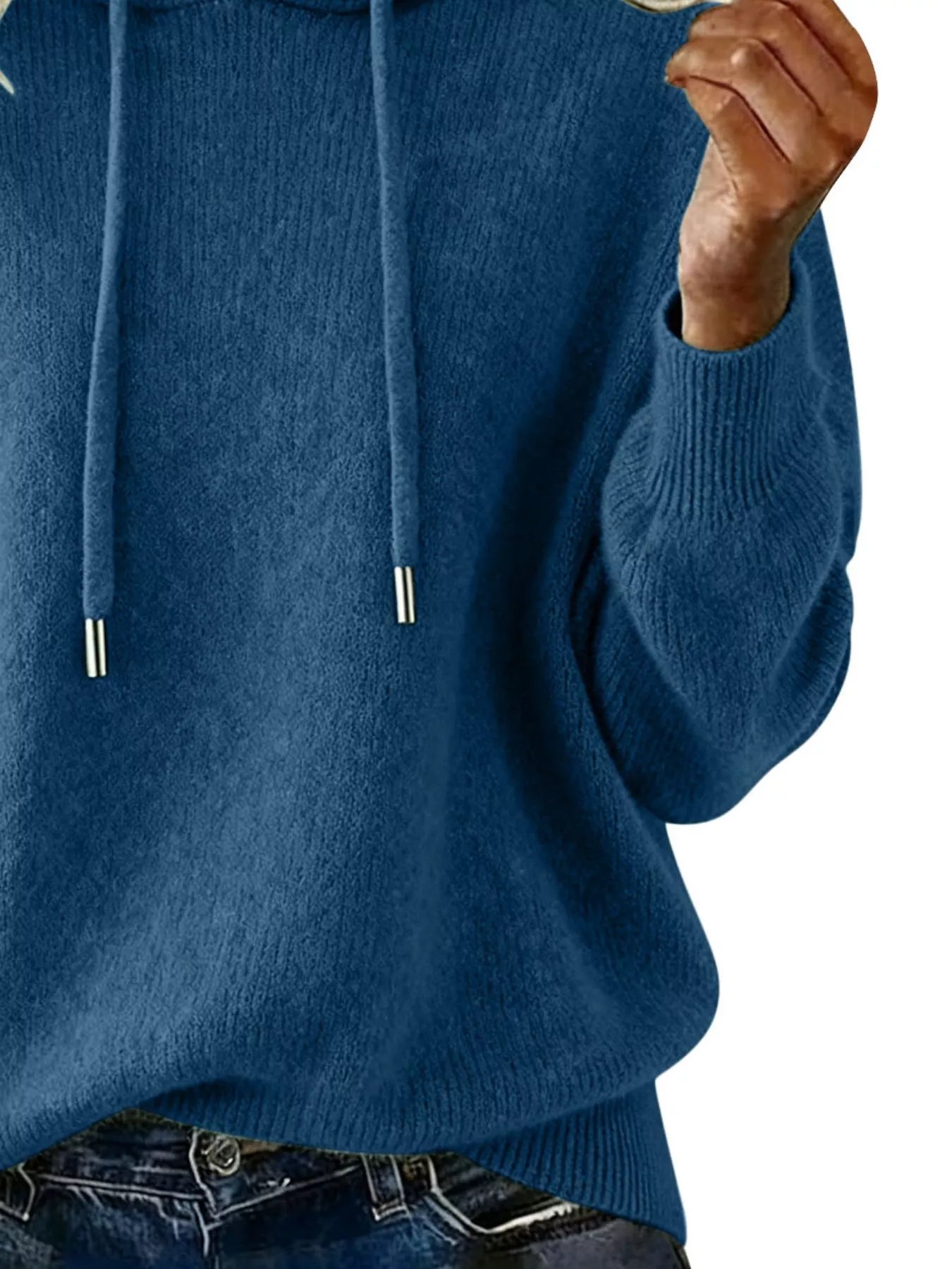 Women Long Sleeve Hooded Knit Sweater Drawstring Pullover