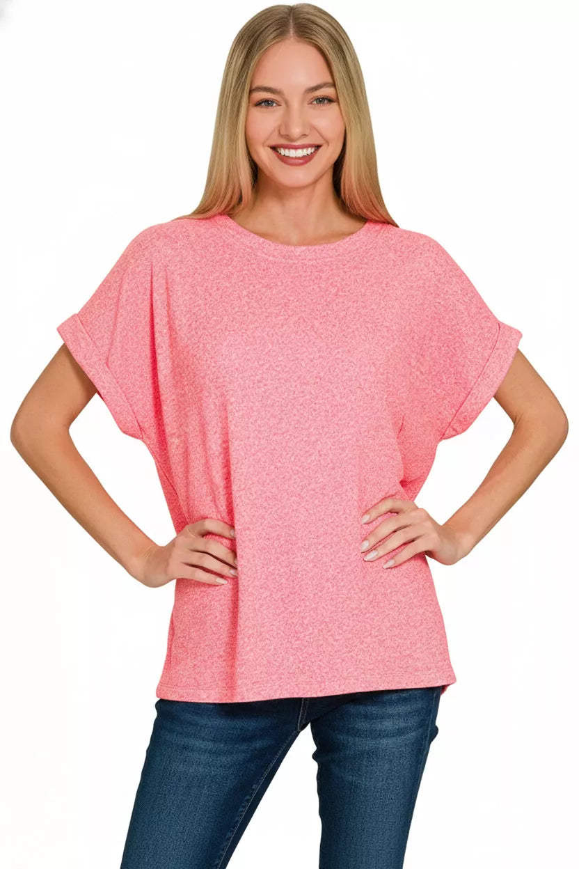 Zenana Soft Melange Hacci Short Sleeve Top