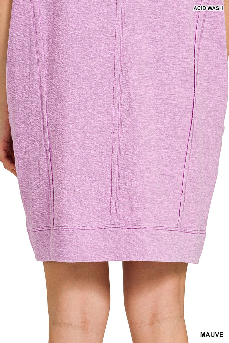 Washed Slub Mini Dress with Pockets - Mauve