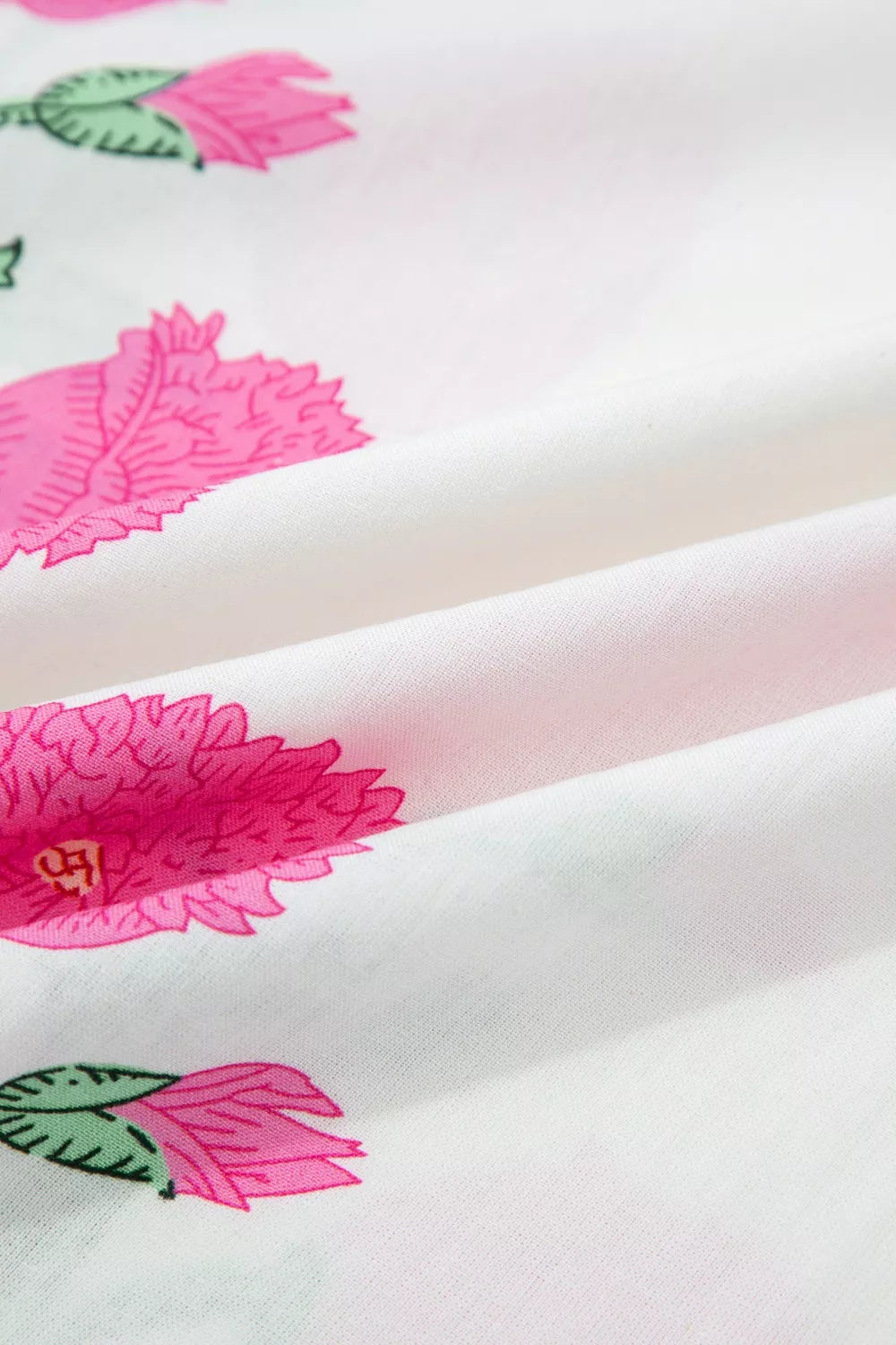 Floral Scallop Trim V Neck Blouse White Pink Green