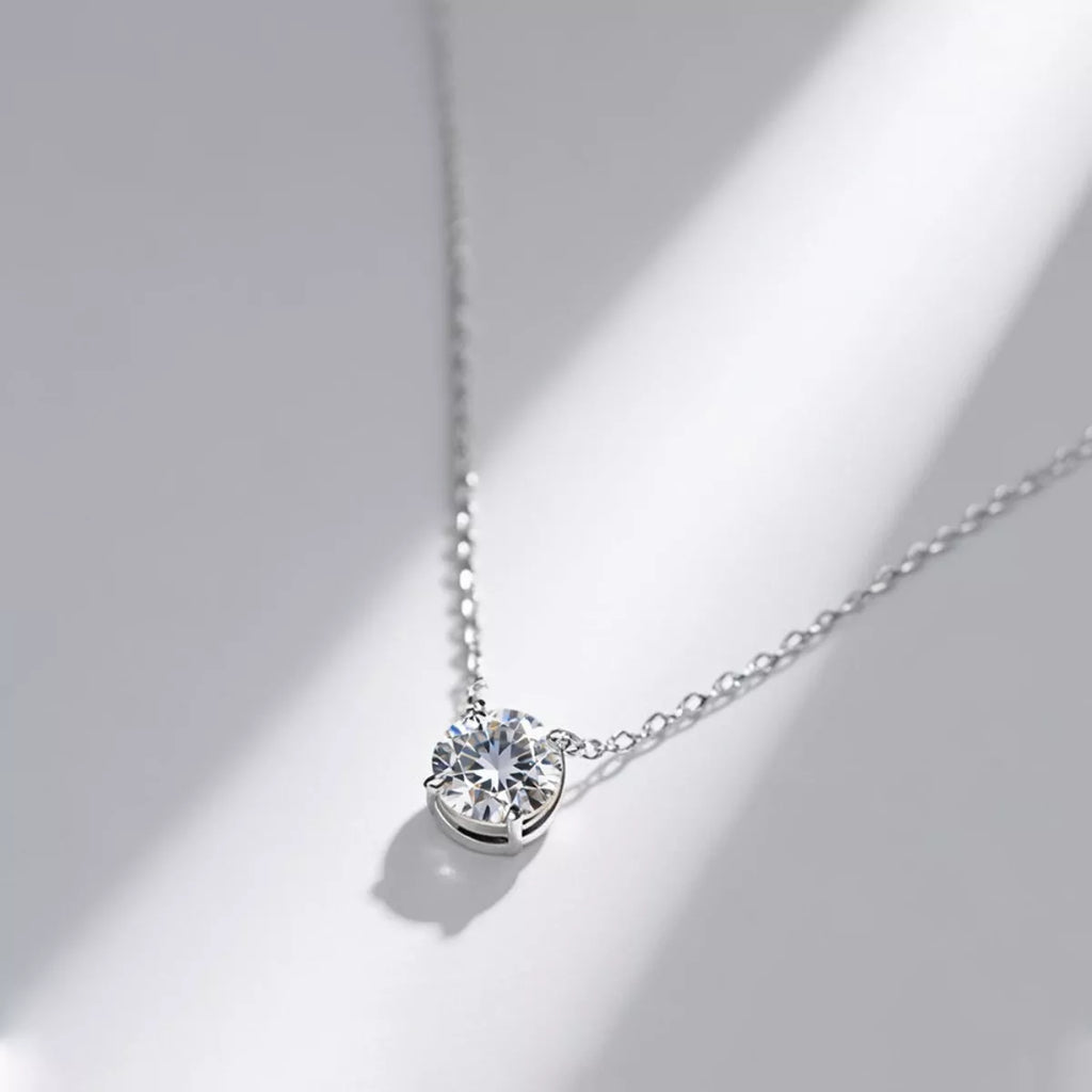 2 Carat Moissanite Solitaire Pendant Necklace in Silver-Tone