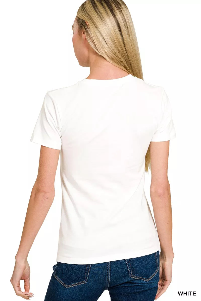 Women's White Patriotic American Flag Graphic Crew Neck T-Shirt