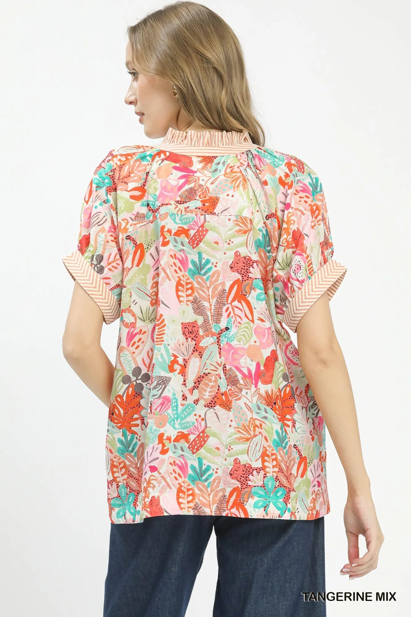 Women's Boho V-Neck Cotton Top Abstract Print