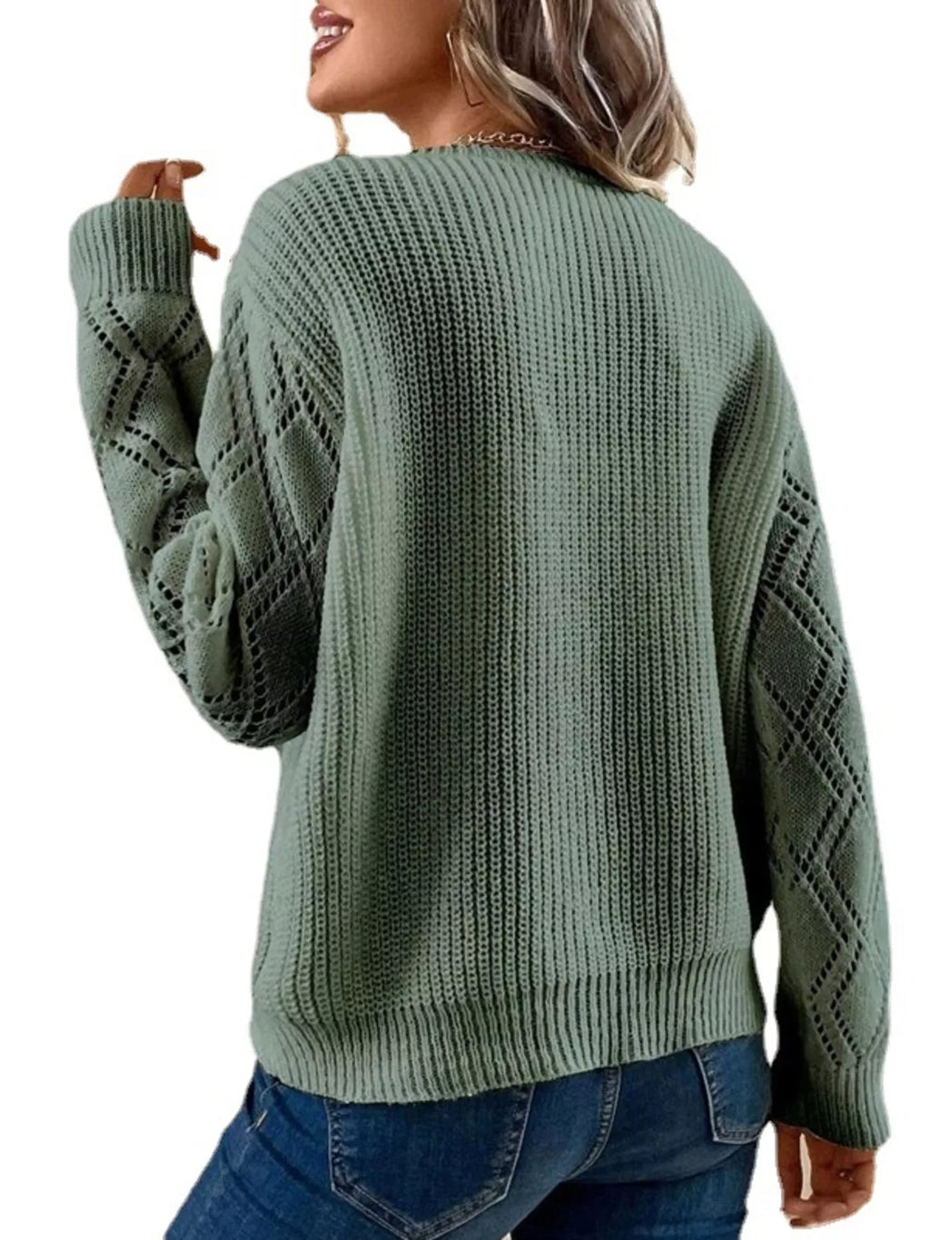 Women's V-Neck Openwork Knit Sweater - Bohemian Casual-Chic Top