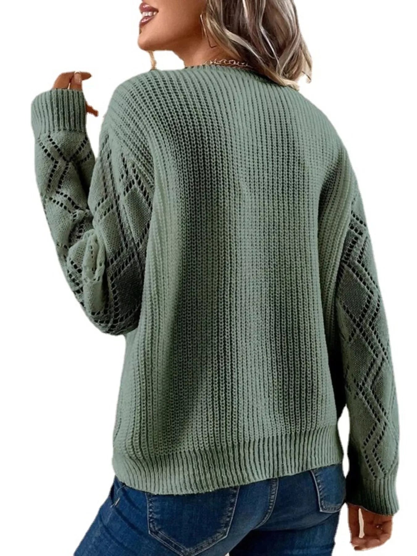 Women's V-Neck Openwork Knit Sweater - Bohemian Casual-Chic Top