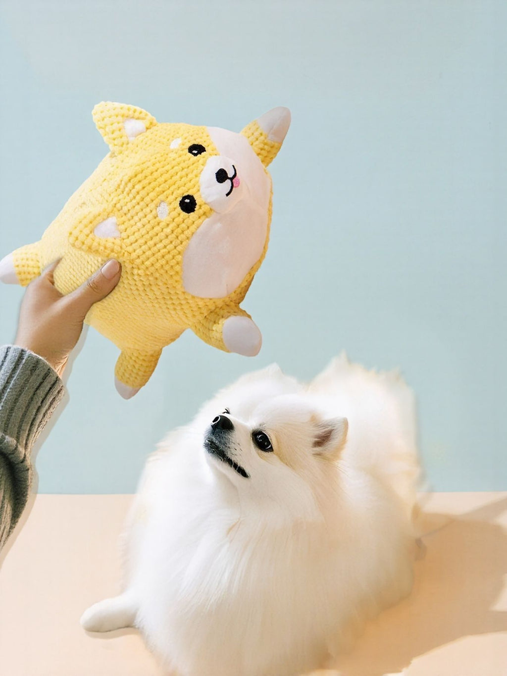 Yellow Textured Squeaky Plush Dog Toy for Engaging Playtime