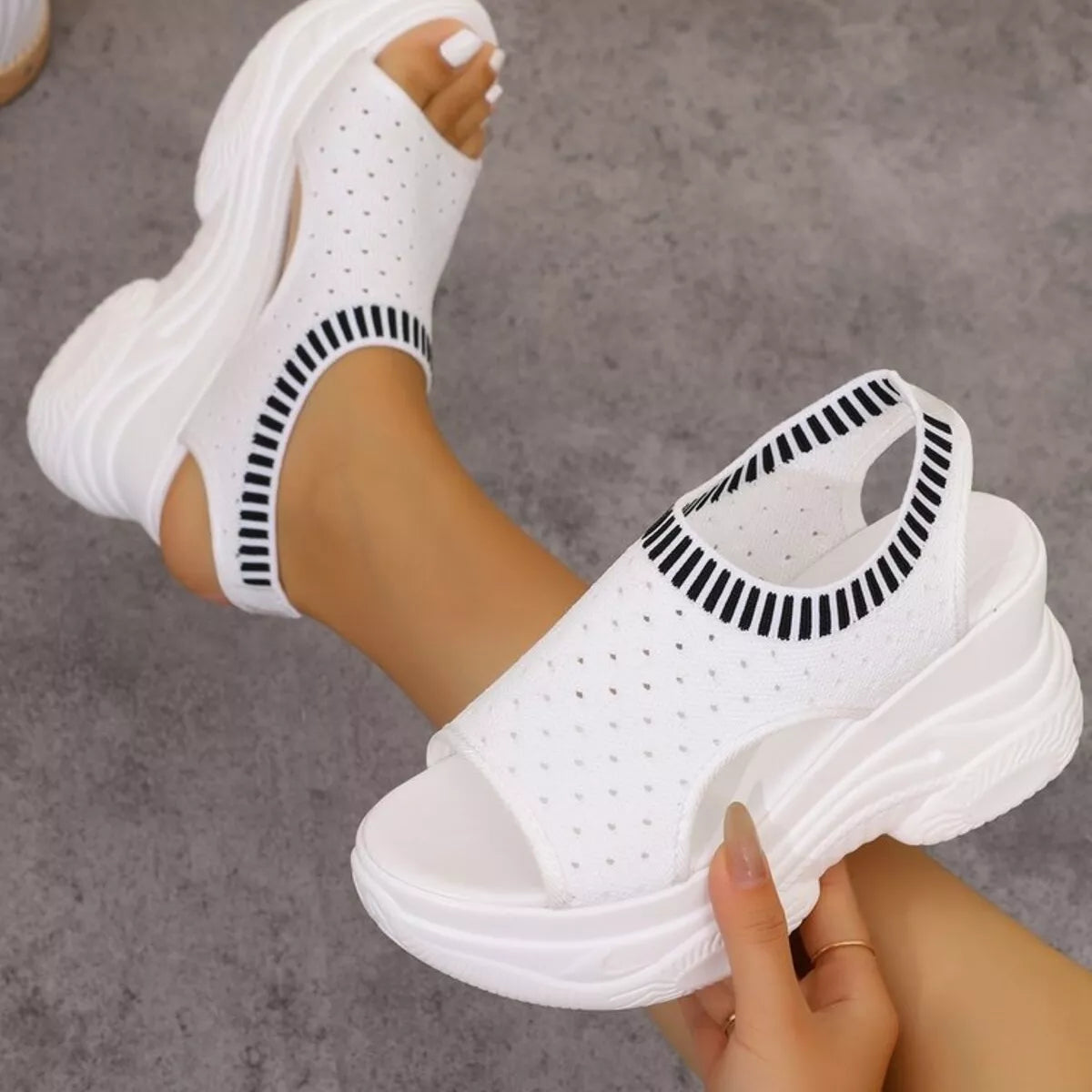 Women's Black Mesh Platform Wedge Sandals Comfortable Casual Mules