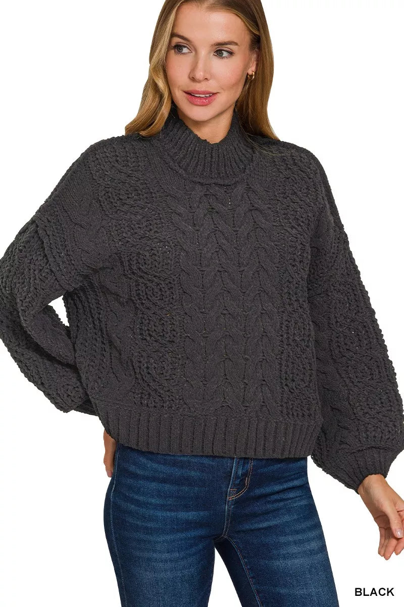 Zenana Cable-Knit Ribbed Turtleneck Sweater | Cozy Knit