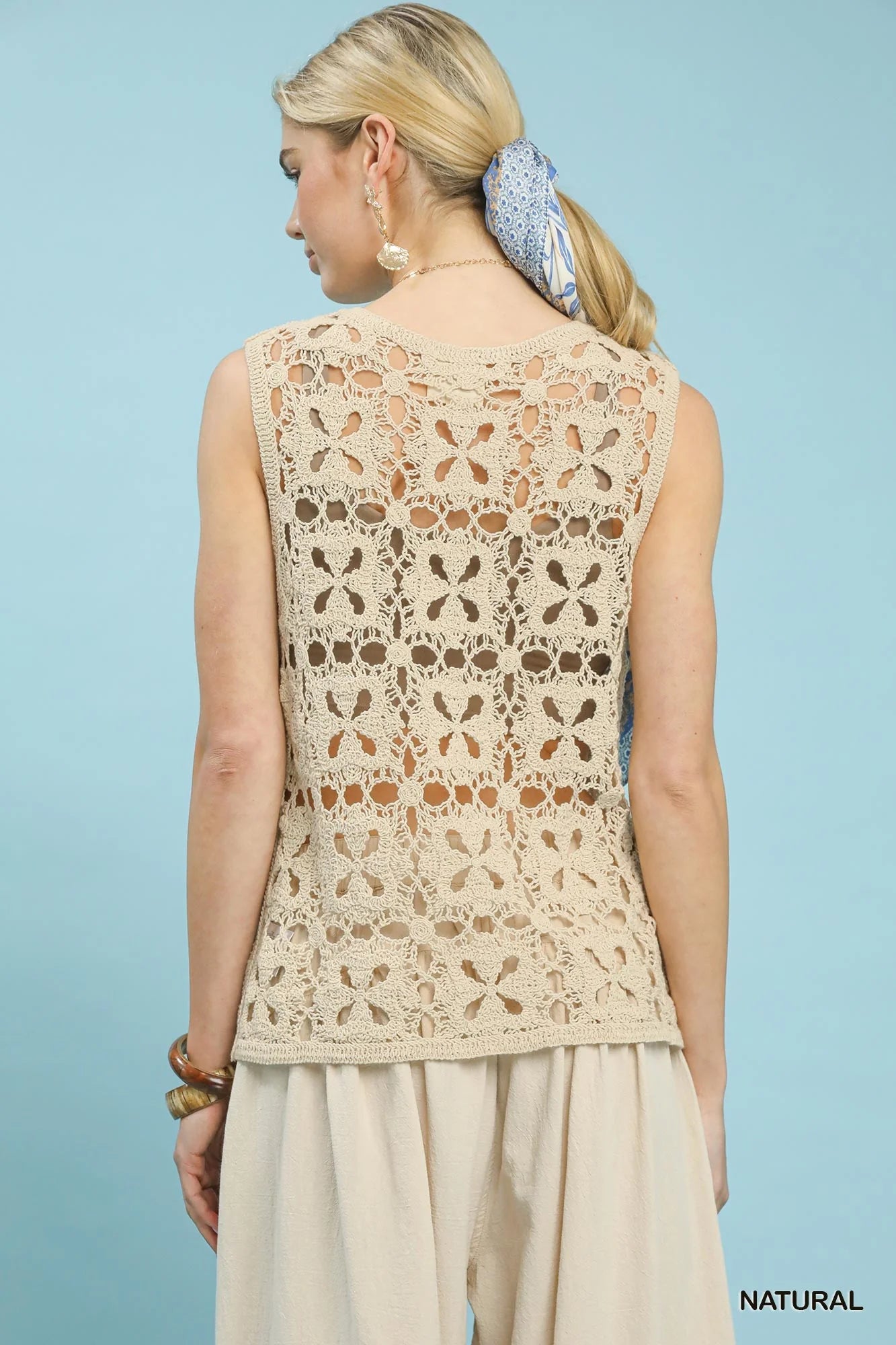 Women's Crochet Flower Motif Sleeveless Tank Top