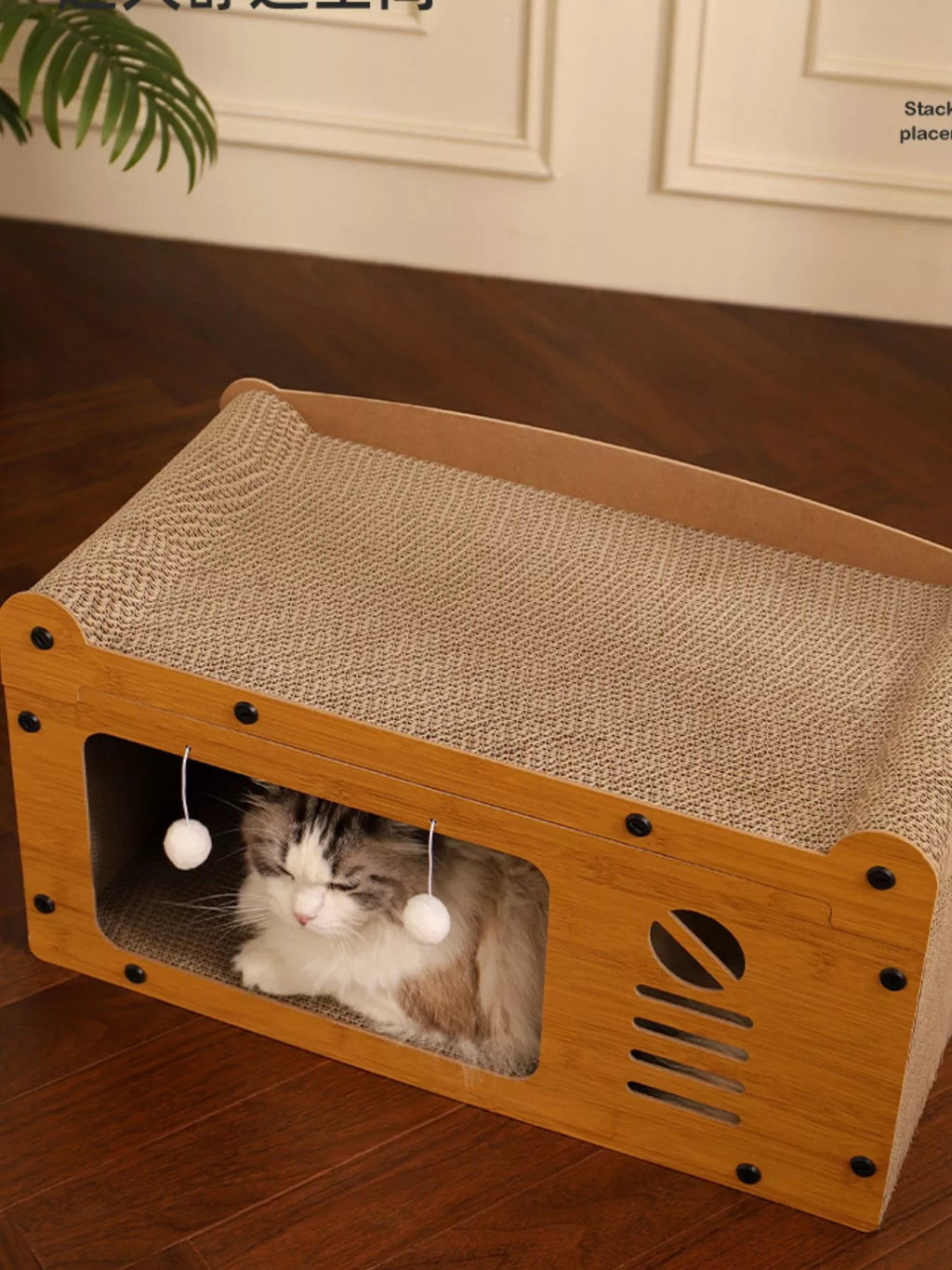 Wooden Cat House with Scratching Pad for Cozy Pet Relaxation
