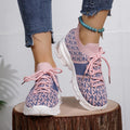 Women's Letter Print Lace-Up Sneakers with Chunky Pink Sole