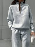 Women's Half Zip Sweatshirt & Pants Set - Grey Knit