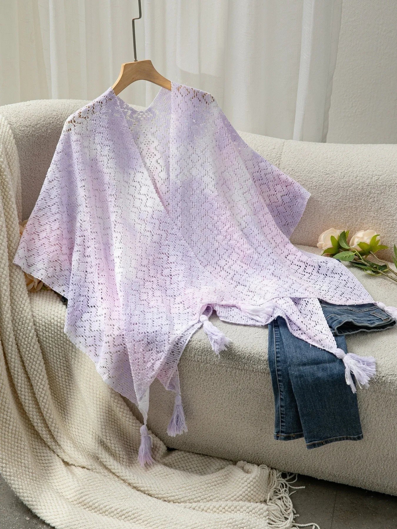 Openwork Tassel Gradient Knit Cover Up