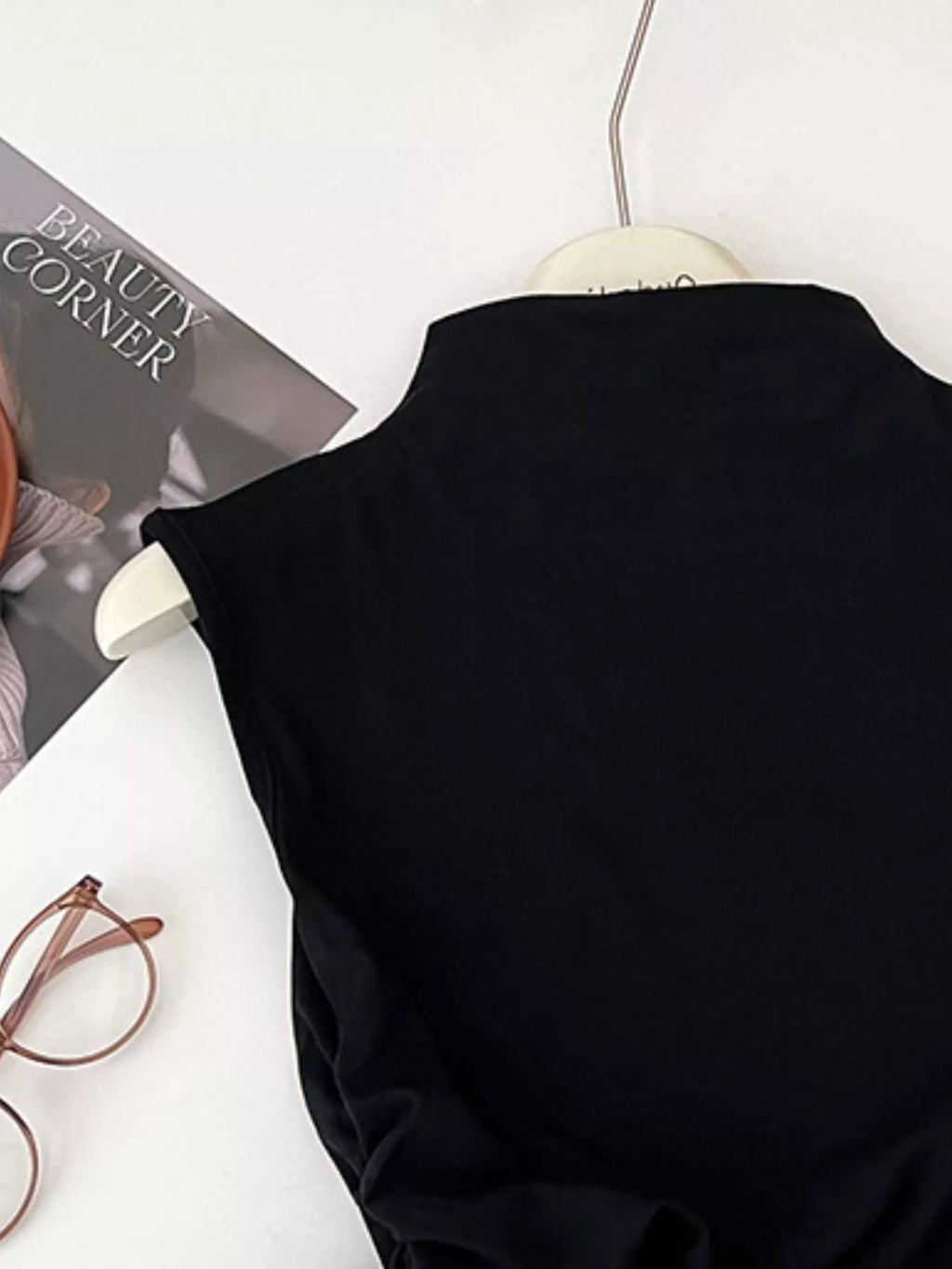 Ruched Mock Neck Sleeveless Tank Top