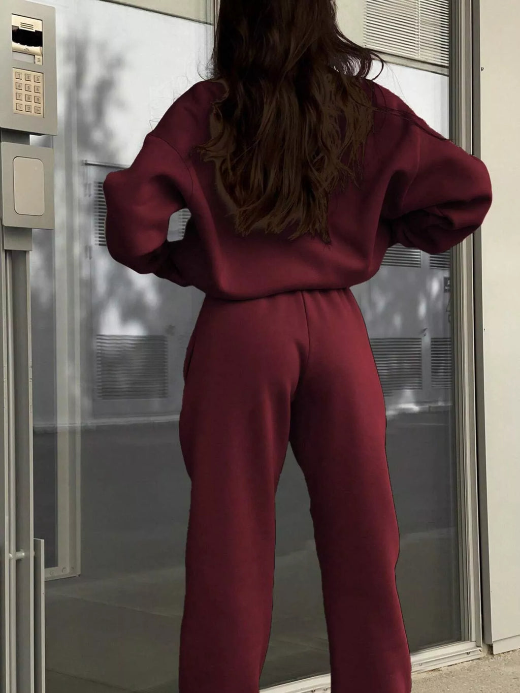 Women's Half Zip Sweatshirt & Pants Set - Grey Knit