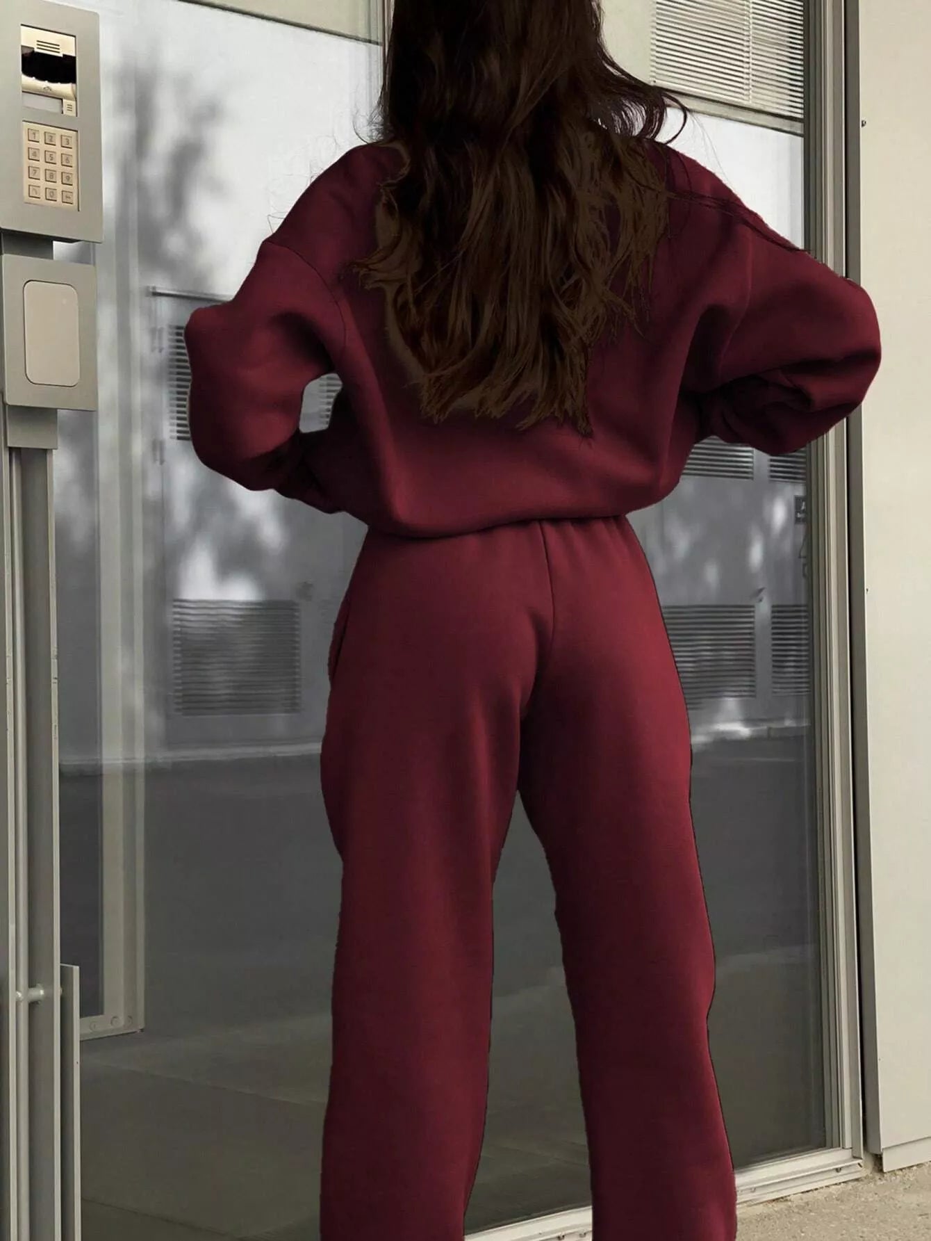 Women's Half Zip Sweatshirt & Pants Set - Grey Knit