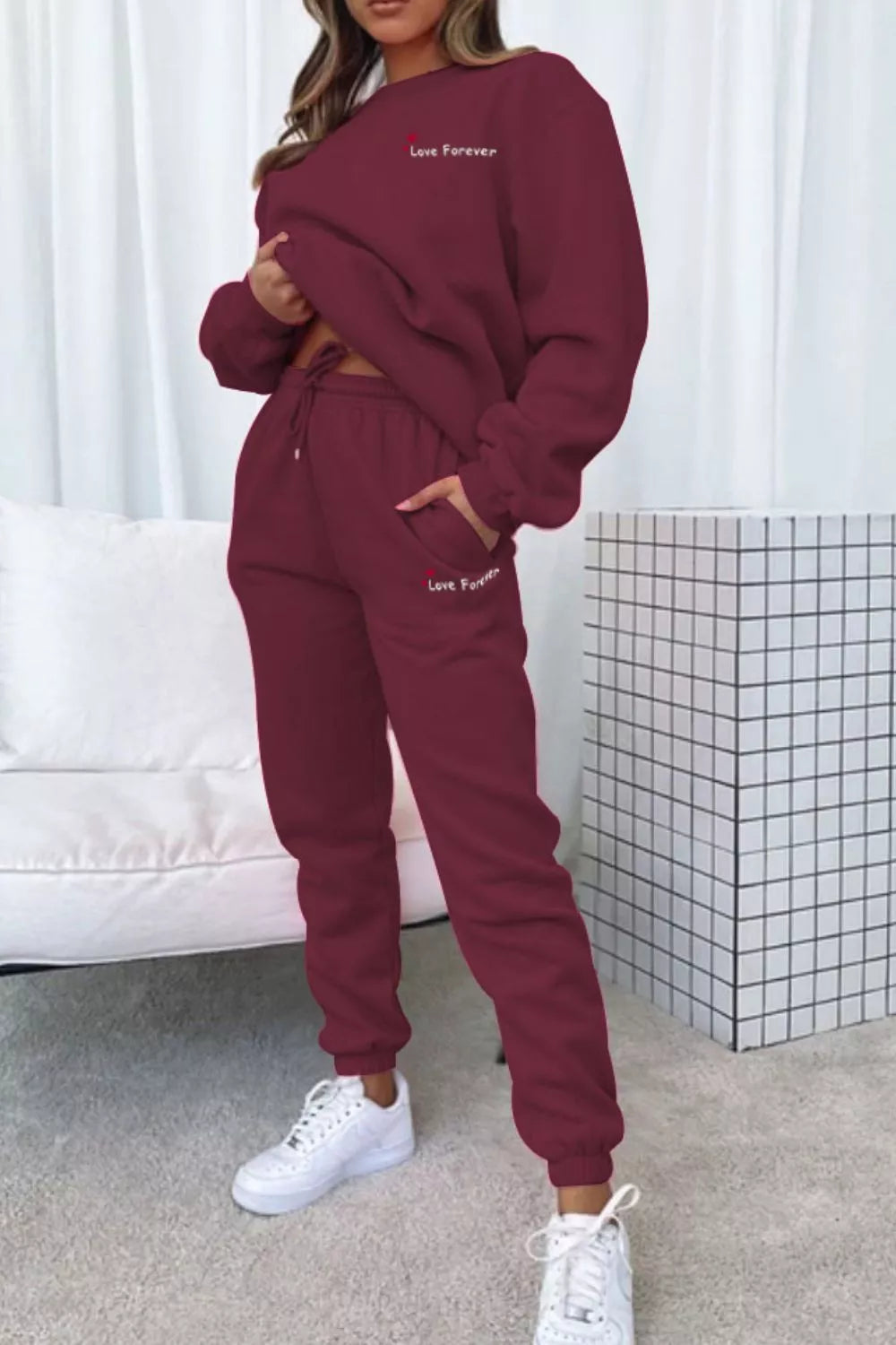 Women's Chocolate Brown Round Neck Sweatshirt and Joggers Set