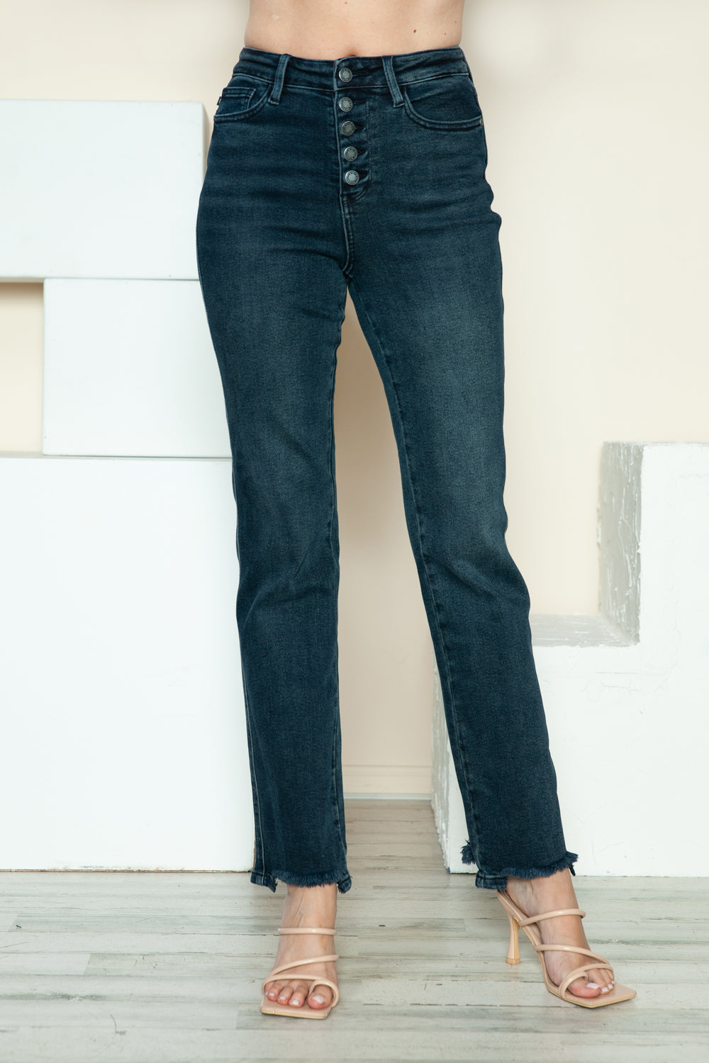 Judy Blue Full Size Button Fly Raw Hem Straight Jeans