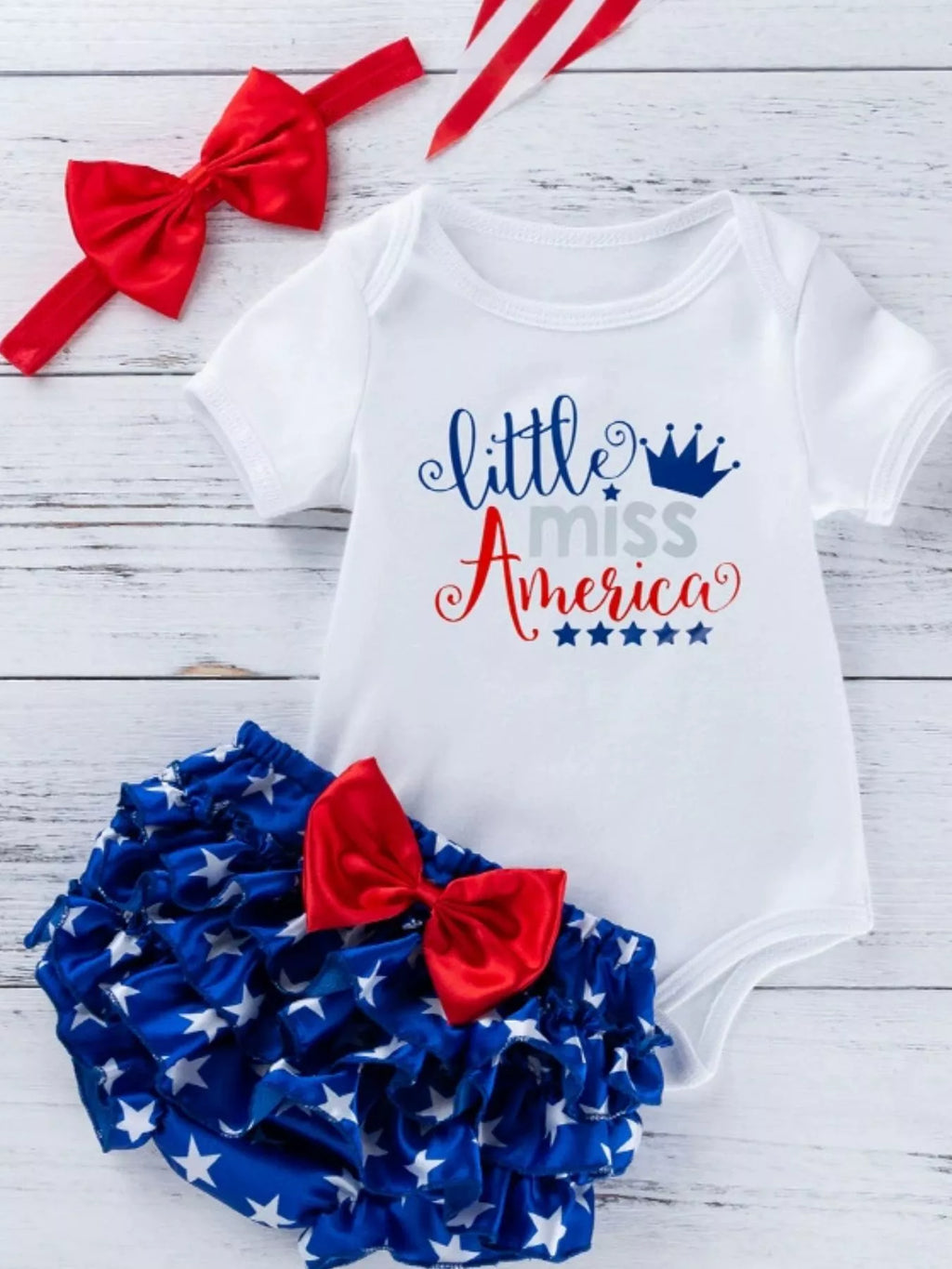 Baby Girls Patriotic Little Miss America 2-Piece Bodysuit Set