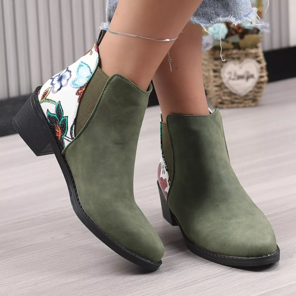 Women's Black Point Toe Mid Block Heel Ankle Boots