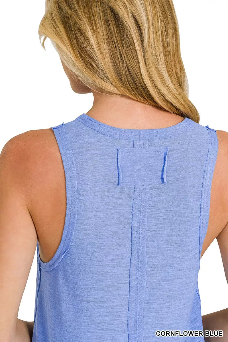 Curved Hem Slub Tunic Tank Top