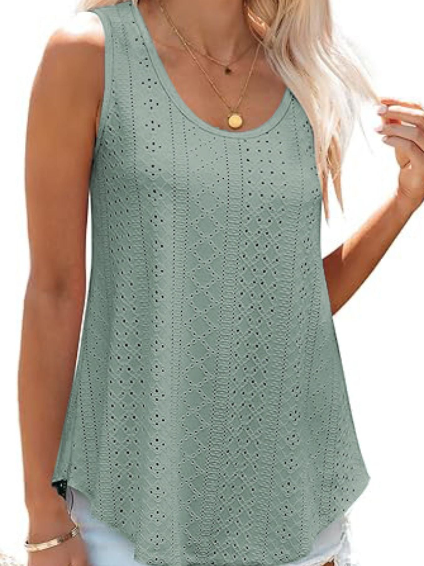 Women's Lavender Eyelet Scoop Neck Tank Top Sleeveless Shirt