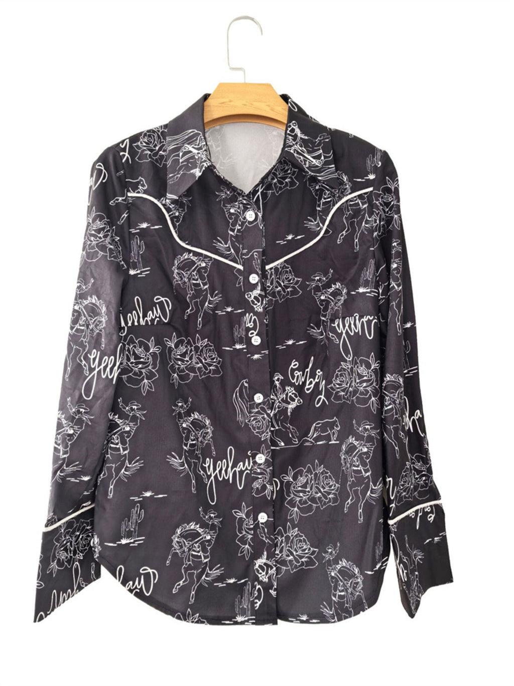 Women's Western Rodeo Print Long Sleeve Button-Up Shirt